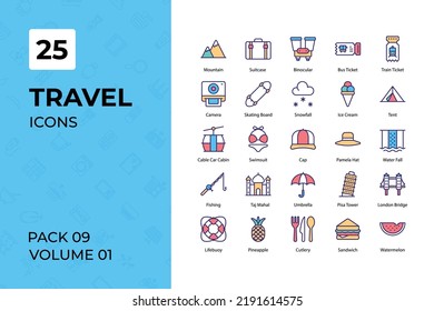 Travel icons collection. Set contains such Icons as 5 stars hotel, airplane, anchor, and more