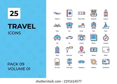 Travel icons collection. Set contains such Icons as 5 stars hotel, airplane, anchor, and more