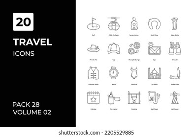 Travel icons collection. Set vector line with elements for mobile concepts and web apps. Collection modern icons.