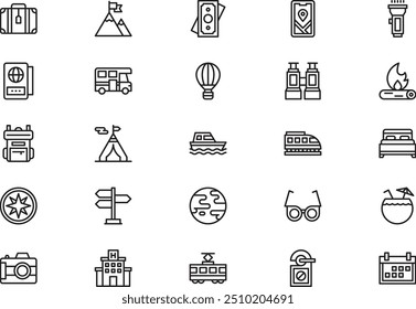 Travel icons collection is a vector illustration with editable stroke.