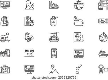 Travel icons collection is a vector illustration with editable stroke.