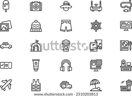 Travel icons collection is a vector illustration with editable stroke.