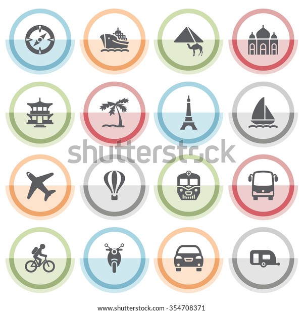 Travel icons with color\
stickers.