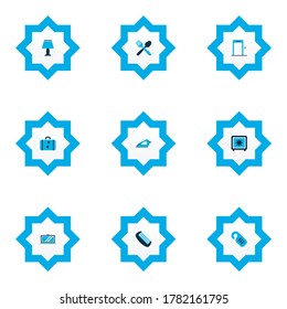 Travel icons colored set with safe, do not disturb, comb and other door hanger elements. Isolated vector illustration travel icons.