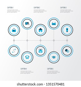 Travel icons colored set with sunblock, picture airplane, route and other currency elements. Isolated vector illustration travel icons.