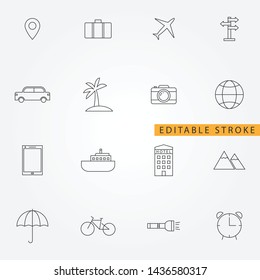 Travel icons. Editable stroke. Vector illustration