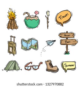 travel icons or elements collection with hand drawn style