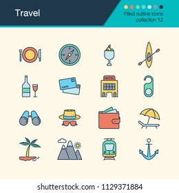 Travel icons. Filled outline design collection 12. For presentation, graphic design, mobile application, web design, infographics. Vector illustration.