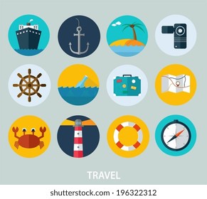 Travel icons, flat design of icons for web and mobile