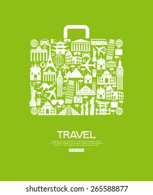 Travel icons in the form of a bag. Travel background infographic. Travel concept with stylish icons.