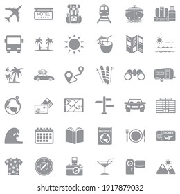 Travel Icons. Gray Flat Design. Vector Illustration.