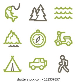 Travel icons, green line contour series