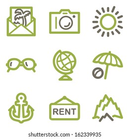 Travel icons, green line contour series
