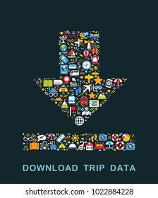 Travel icons are grouped in Arrow Down form