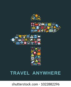 Travel icons are grouped in Arrows form