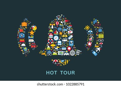 Travel icons are grouped in Bell ring form