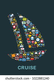 Travel icons are grouped in Boat form