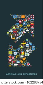Travel icons are grouped in Double arrows form