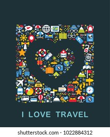 Travel icons are grouped in Heart form