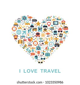 Travel icons are grouped in Heart form