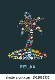 Travel icons are grouped in Palm form