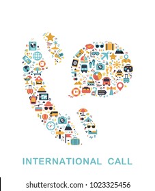 Travel icons are grouped in Phone with chat bubble form