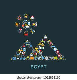 Travel icons are grouped in Pyramids form