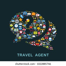 Travel icons are grouped in Question bubble chat form