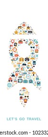Travel icons are grouped in Rocket form