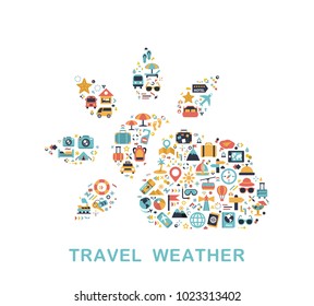 Travel icons are grouped in Sun and Cloud form