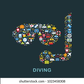 Travel icons are grouped in Underwater mask form