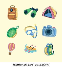 travel icons include camera, suitcase and more