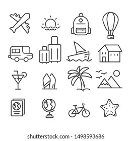 Travel icons isolated. Modern outline in trendy style on white background