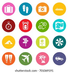 Travel icons many colors set isolated on white for digital marketing