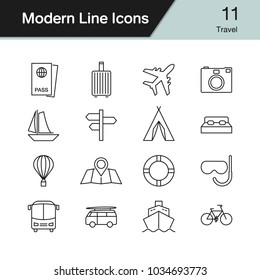 Travel icons. Modern line design set 11. For presentation, graphic design, mobile application, web design, infographics. Vector illustration.
