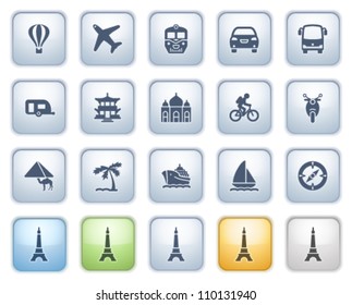 Travel icons on buttons. Color series.