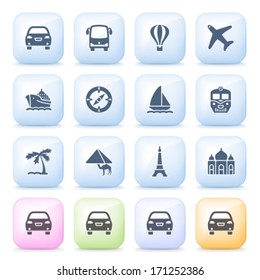 Travel icons on color buttons.
