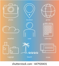 Travel icons on color gradient background vector illustration