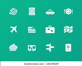 Travel icons on green background. Vector illustration.