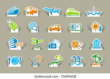 Travel icons on stickers