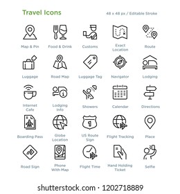 Travel Icons - Outline Styled Icons, Designed To 48 X 48 Pixel Grid. Editable Stroke.