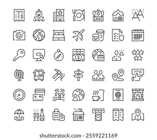 Travel icons. Outline symbols collection. Premium vector line icons set