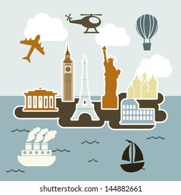 travel icons over landscape background vector illustration