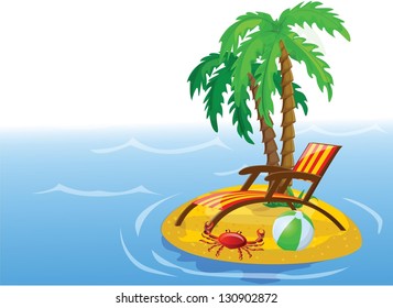 Travel icons, palm, ball, lounge and crab