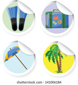 Travel icons- palm, suitcase, umbrella, flippers