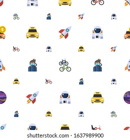 travel icons pattern seamless. Included editable flat rocket, bike station, Bike Child seat, Taxi service, Diving, astronaut, spaceship icons. travel icons for web and mobile.