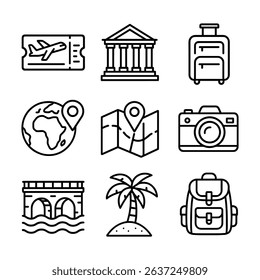 Travel icons Plane ticket globe luggage illustration design element