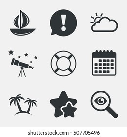 Travel icons. Sail boat with lifebuoy signs.