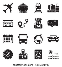 Travel Icons. Set 2. Black Flat Design. Vector Illustration. 