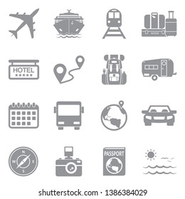 Travel Icons. Set 2. Gray Flat Design. Vector Illustration. 